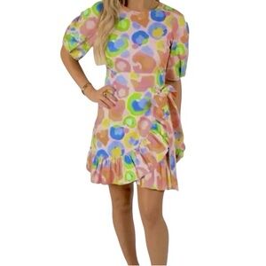 Emily McCarthy Lola Candy Cheetah Dress size XS faux wrap party girly feminine